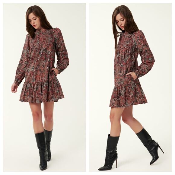 NICHOLAS Women's Devan Gathered Snake-print Crepe Mini Dress Size 4 NWT - Picture 1 of 14